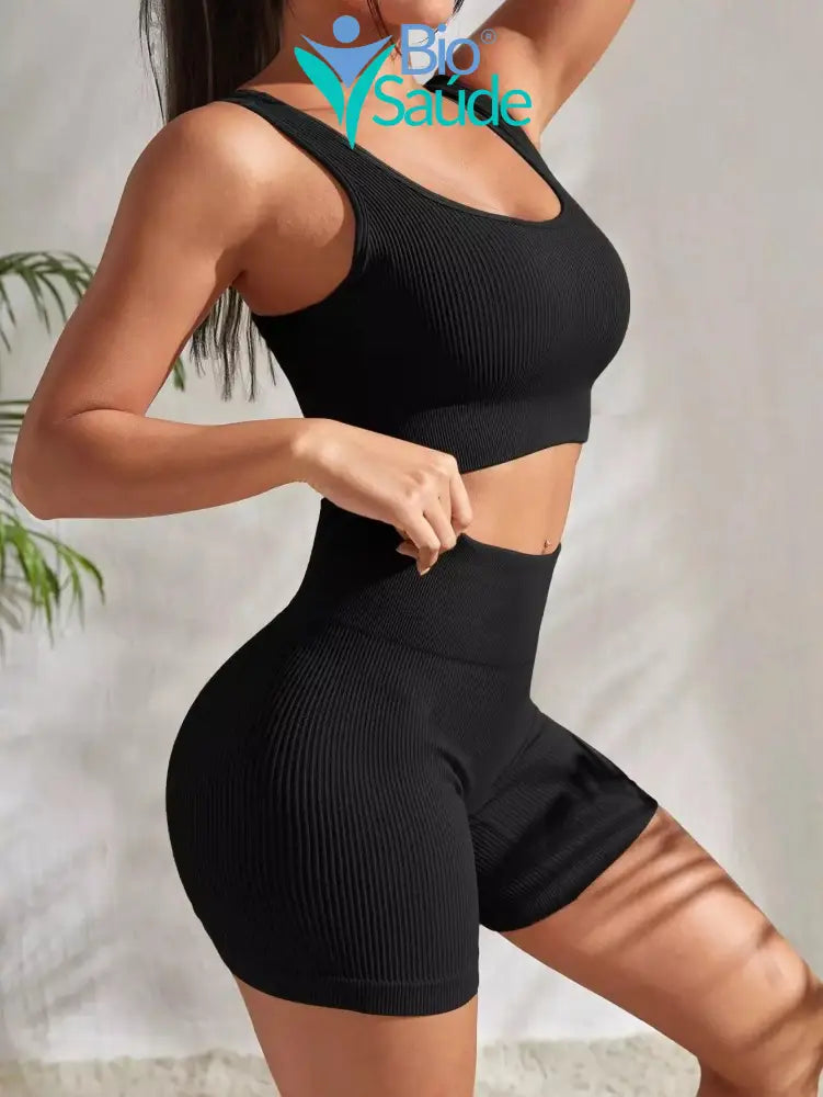 Conjunto de Yoga 2 Peças Esporte Feminino Preto / P Conjunto de Yoga 2 Peças